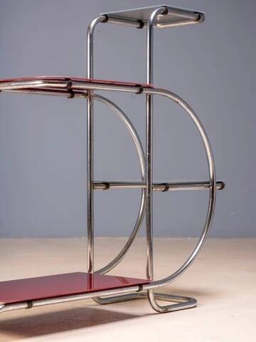 Support de plante en acier tubulaire Bauhaus par Emile Guyot, étagères en verre coloré, milieu du 20e siècle, Tchécoslovaquie, 90 × 30 × 105 cm