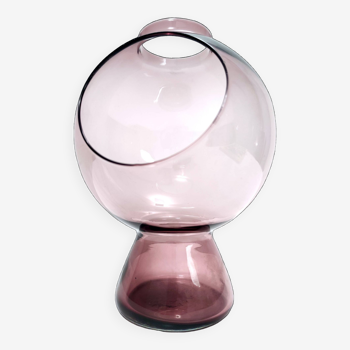 Vase postmoderne en verre de Murano rose ancien avec un trou, Italie