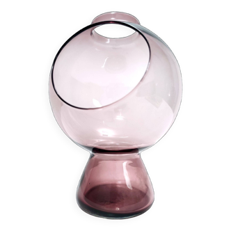 Vase postmoderne en verre de Murano rose ancien avec un trou, Italie