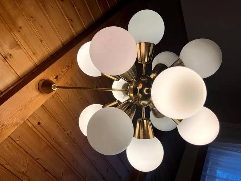 Space Age brass Design Chandelier Sputnik by Kamenicky Senov, 1970s