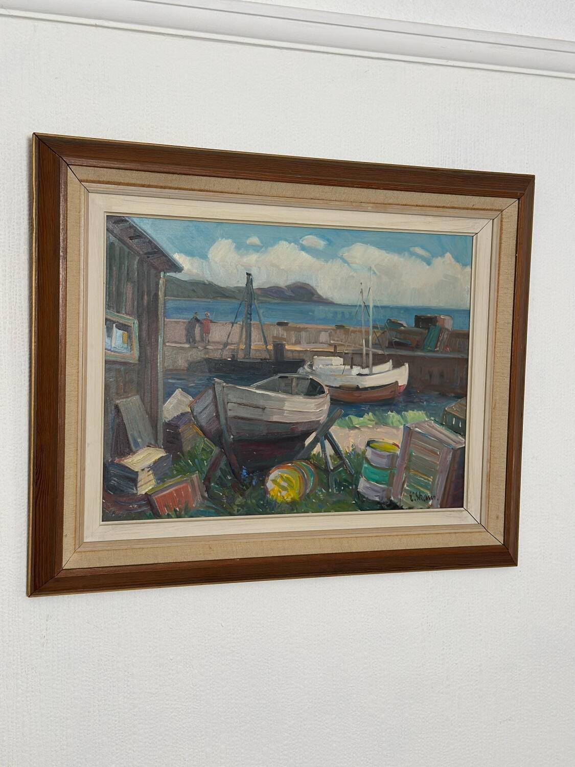 Mid Century Swedish Oil on Panel – “Boats in Port” by Eskil Skans