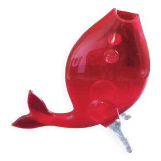 Vase poisson blenko verre rouge vers 1970