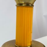 Lampe à pétrole en laiton avec abat-jour en verre opalin blanc et tige en verre orange, années 1860