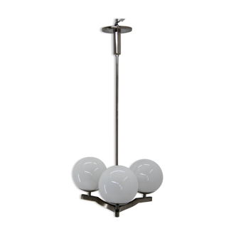 Nickel-plated three flamming functionalist chandelier, 1930s