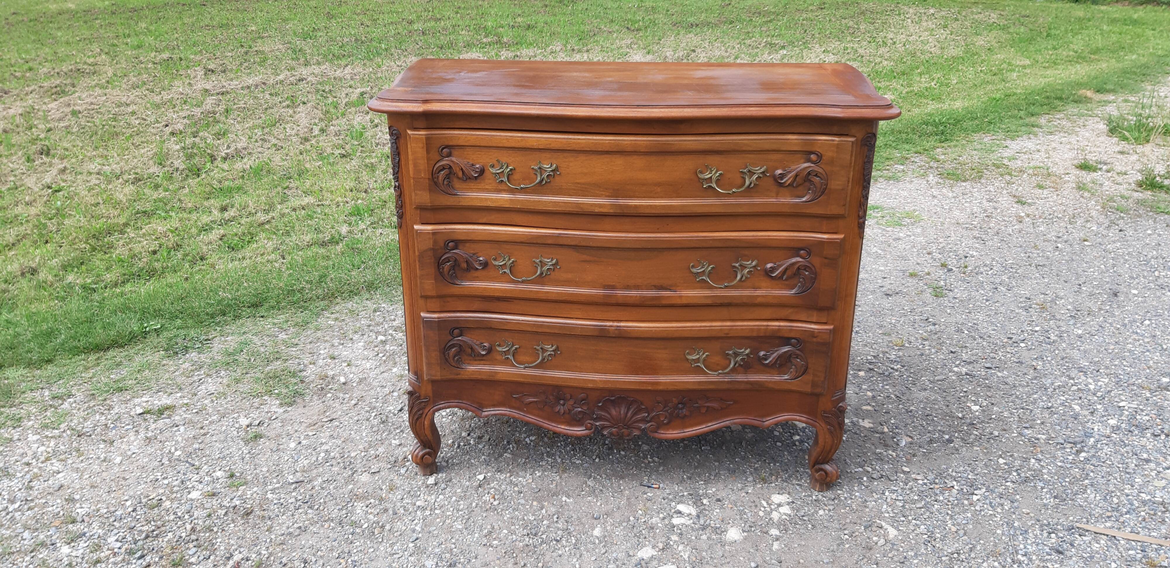 Chest of drawers 3 drawers walnut and brass