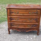 Commode 3 tiroirs noyer et laiton