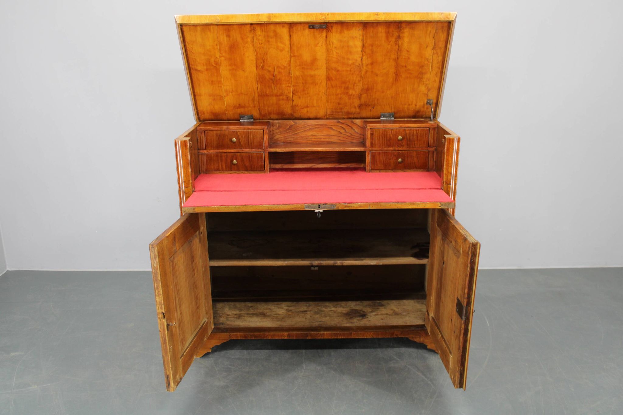 1930s Antique Cabinet with Writing Area in Walnut Finish ,Czechoslovakia