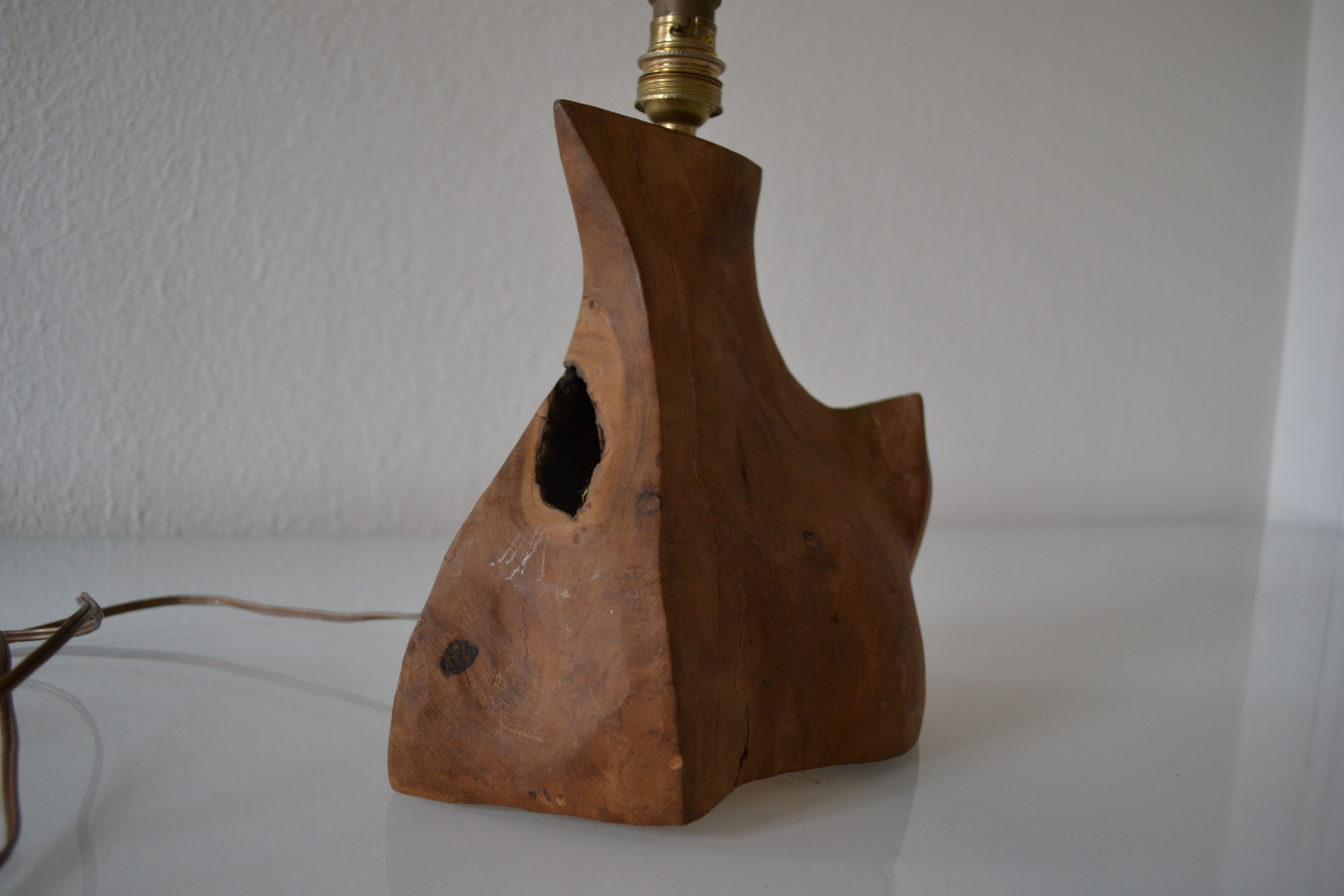 Modernist brutalist lamp free form years 60 olive wood