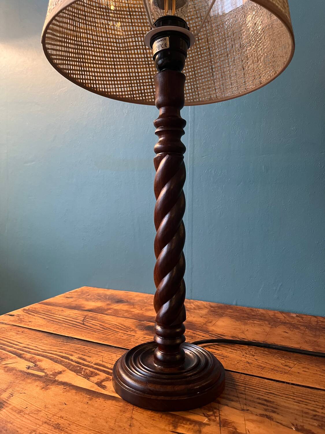 Pair of table lamps in turned wood, manual work