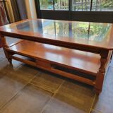 Coffee table with 2 drawers in solid cherry wood and glass.
