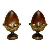 Pine cone bronze wood ornament staircase ball end curtain rod