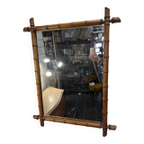 Large cherry wood bamboo mirror 100×76cm