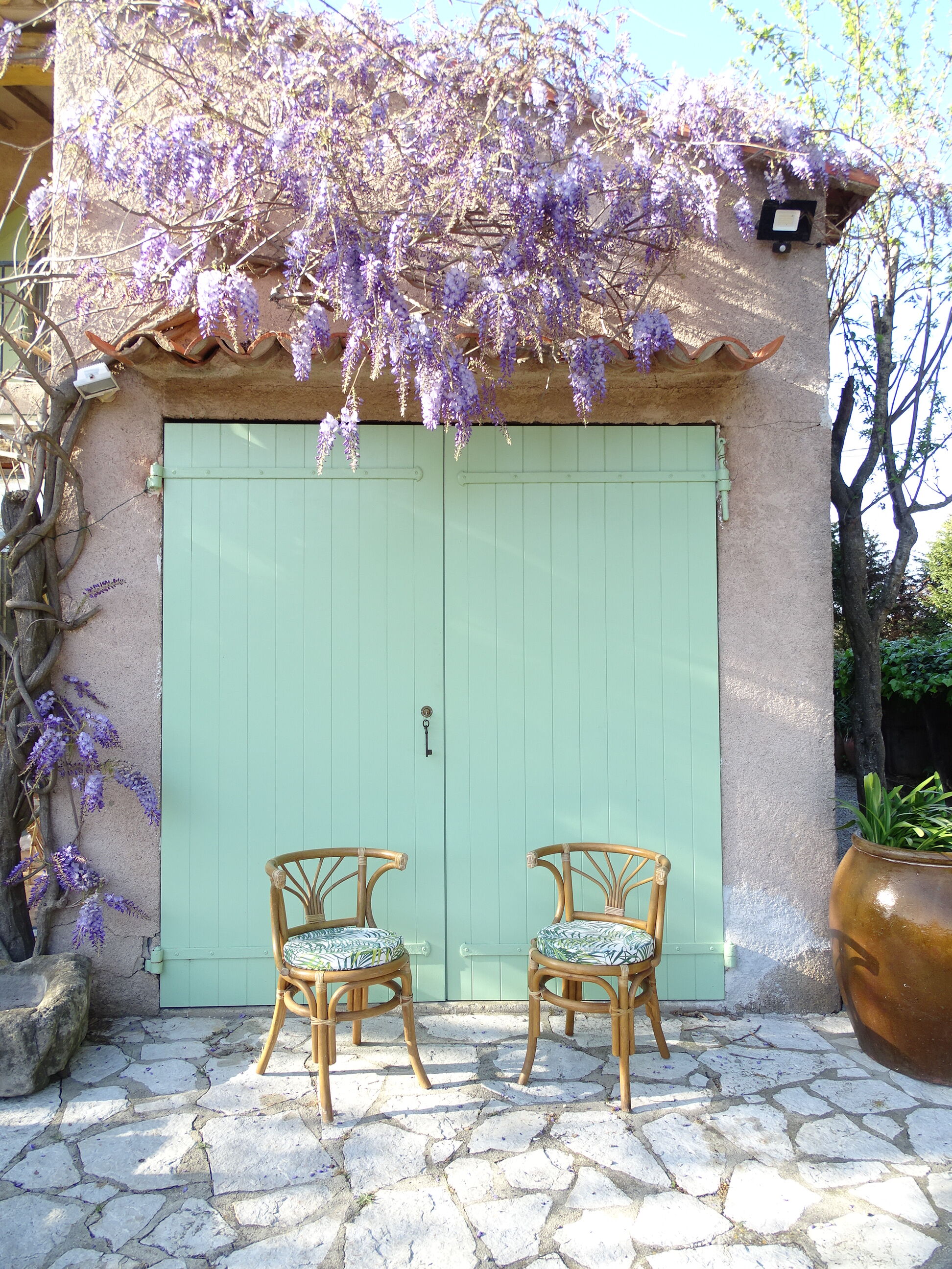 Ensemble table & chaises en rotin