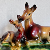 Vintage doe sculpture signed Angelo Biagoni - statue of doe and her fawn - plaster sculpture