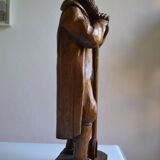 Grande sculpture bois d'un homme avec sa pelle à grain 52 cm
