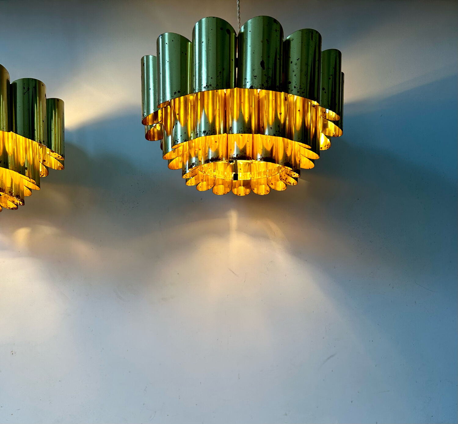 Pair of pendant lamps vintage Thorsten Orrling,solid brass, Suede 1960