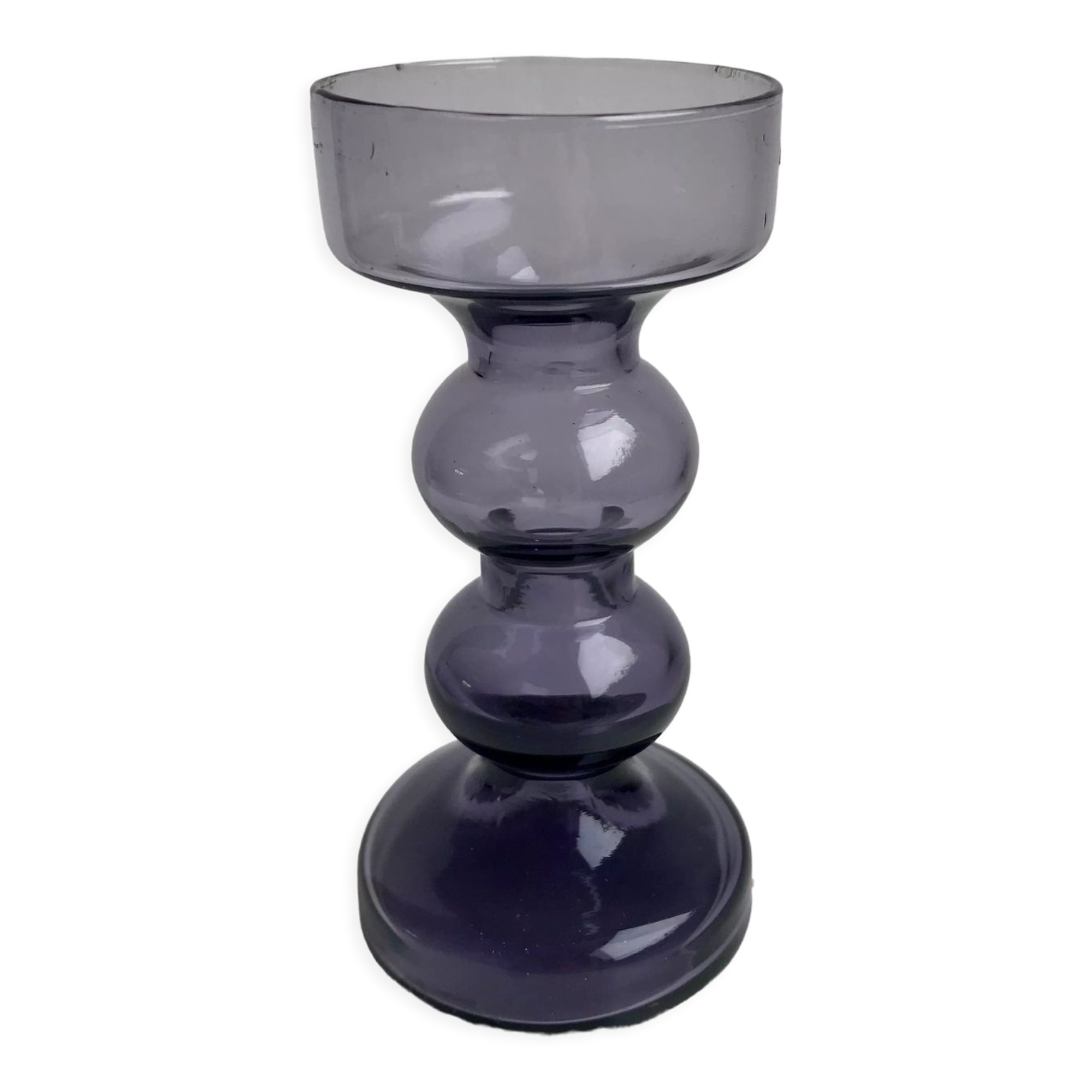 Candlestick diabolo design smoked glass 70s
