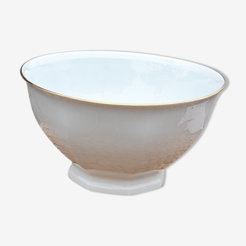 Saladier blanc octogonal liseré or porcelaine de Sologne
