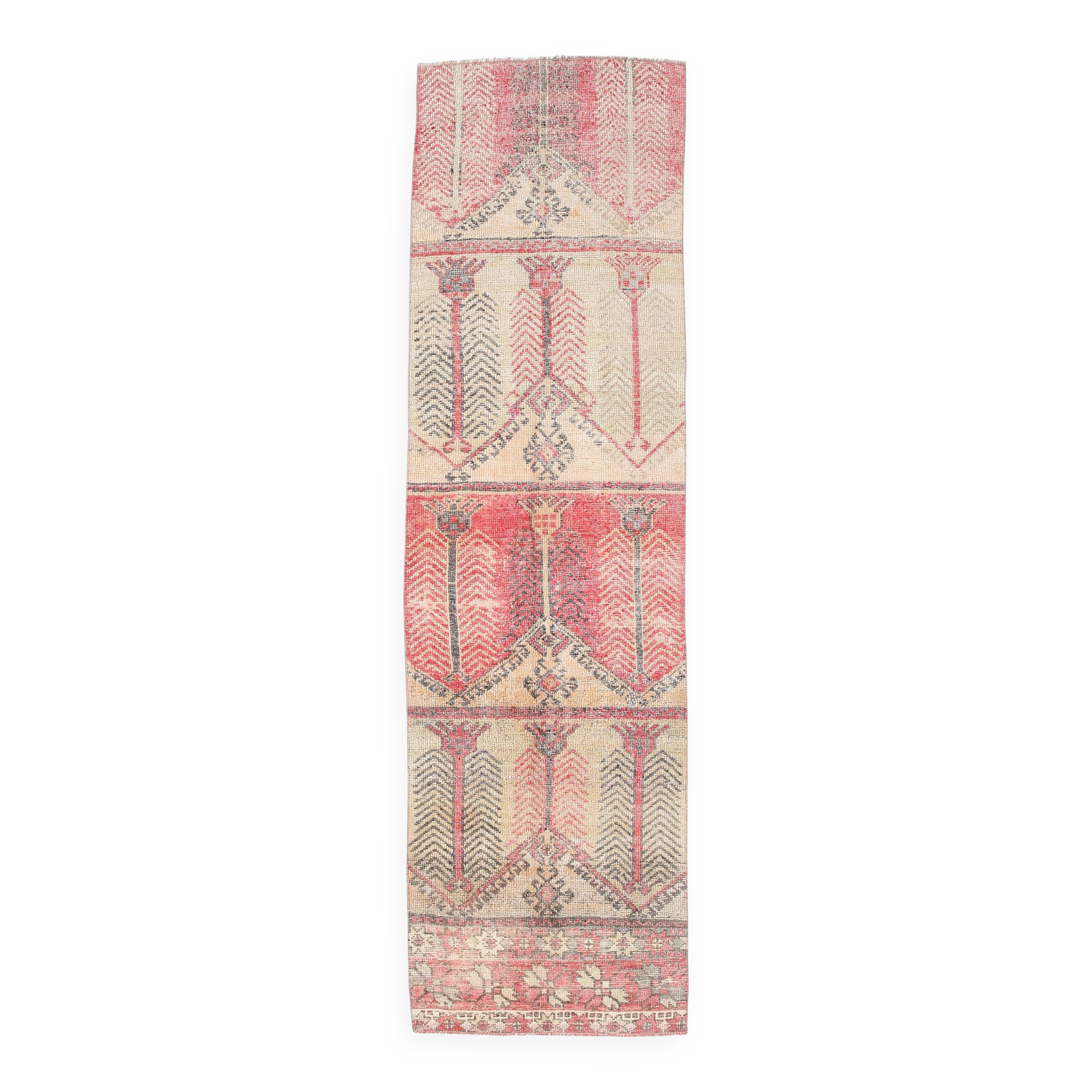 Pale Red & Peach Vintage Runner Rug, 80x301Cm