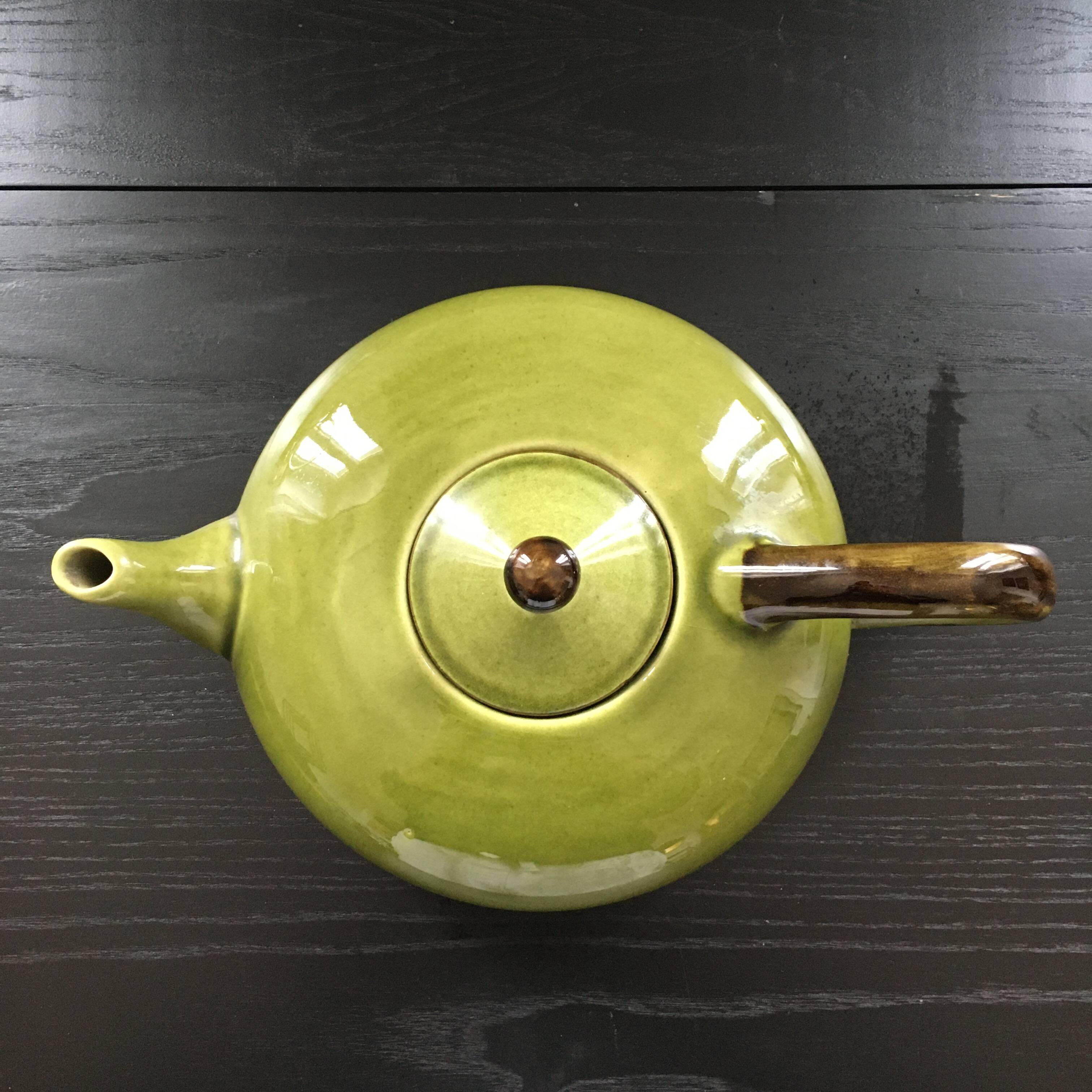 Large olive green Provençal teapot