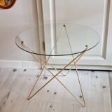 Table basse, d'appoint pieds compas en verre et laiton, 1950-60