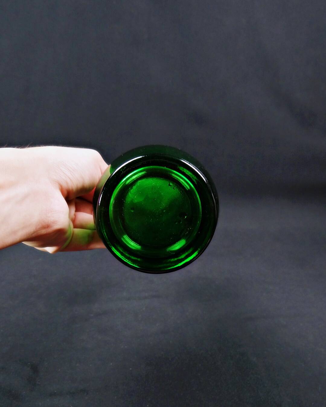 Vintage 70s green Empoli glass genie carafe bottle