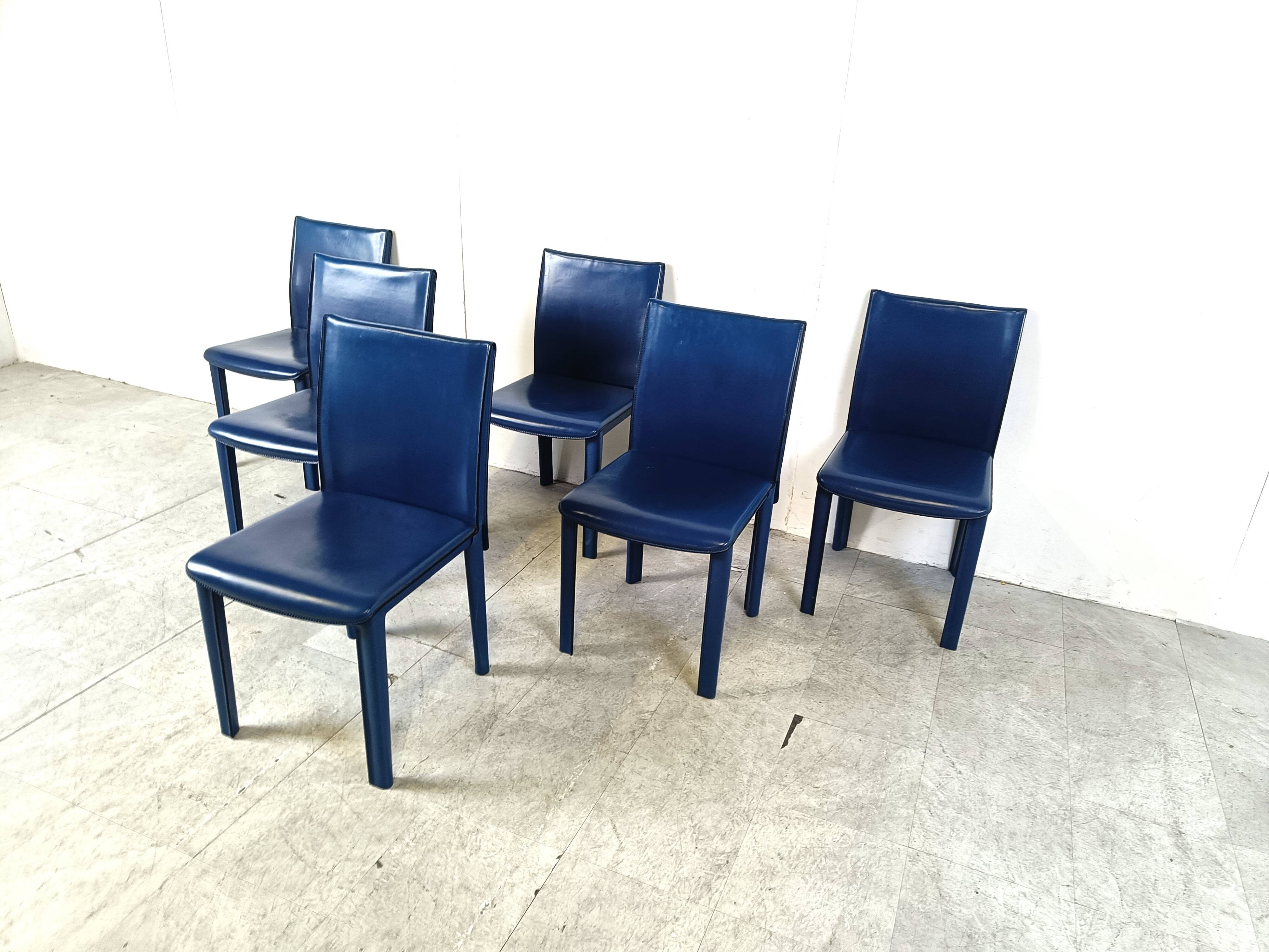 Vintage blue leather dining chairs by Arper Italy, 1980s