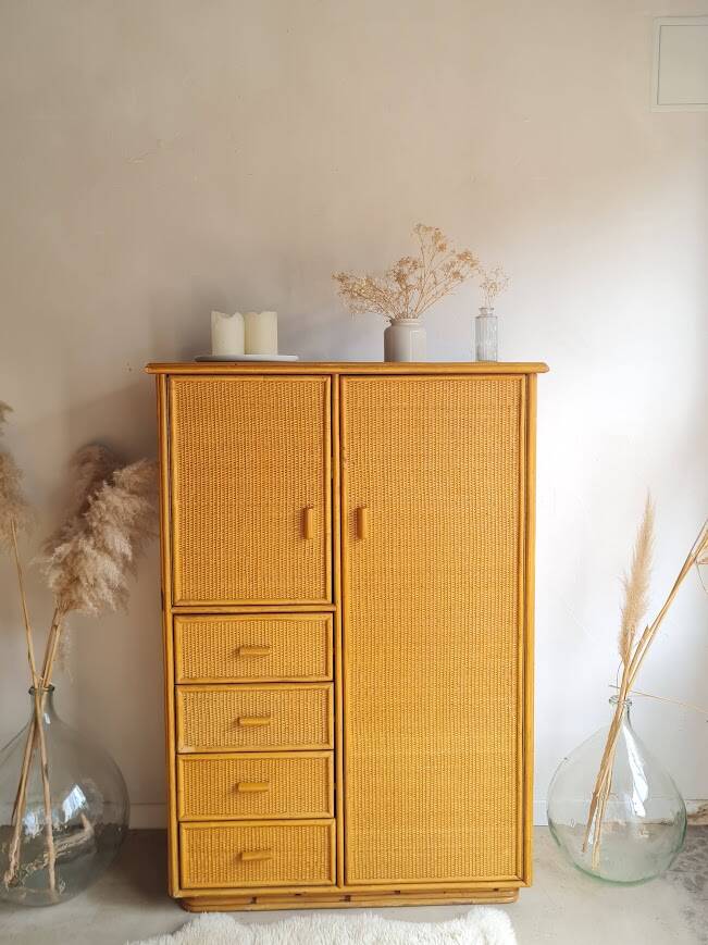 Vintage rattan wardrobe