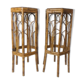 Set of 2 vintage rattan stools