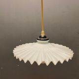 Opaline pleated glass light pendants, set of 2