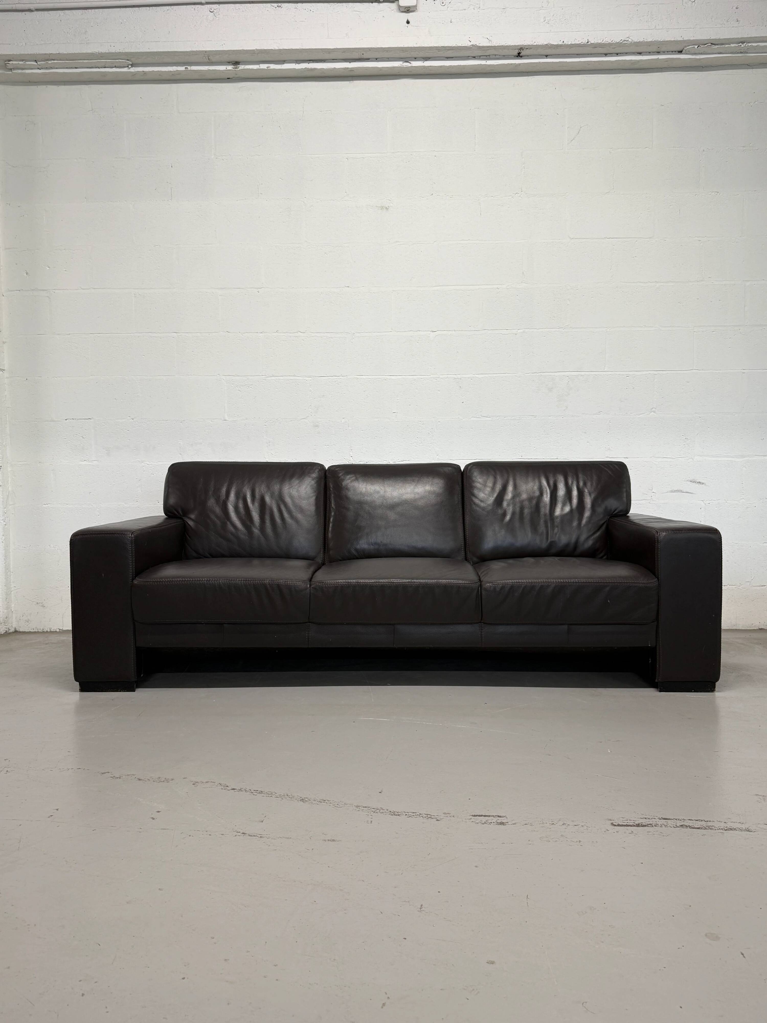 Vintage 3-seater brown leather sofa, 210 cm
