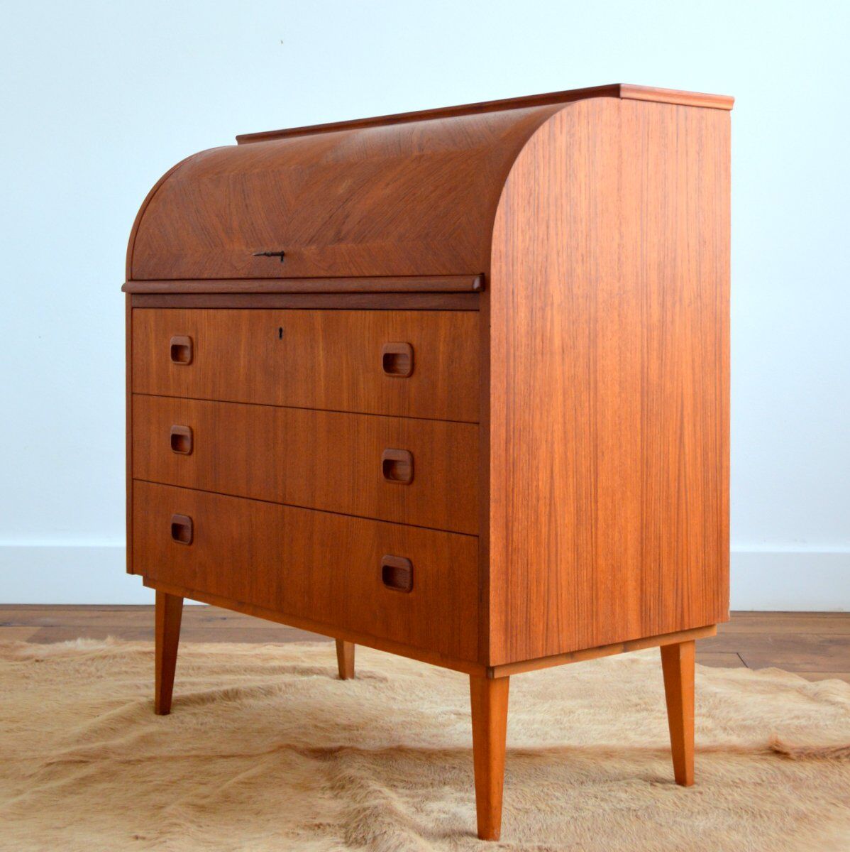 Swedish secretary sliding tray teak 1950s
