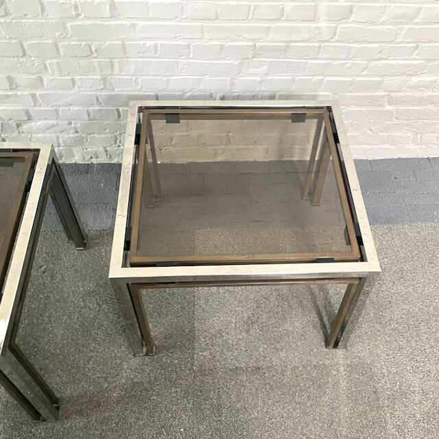 Pair of Romeo Rega chrome & brass side tables