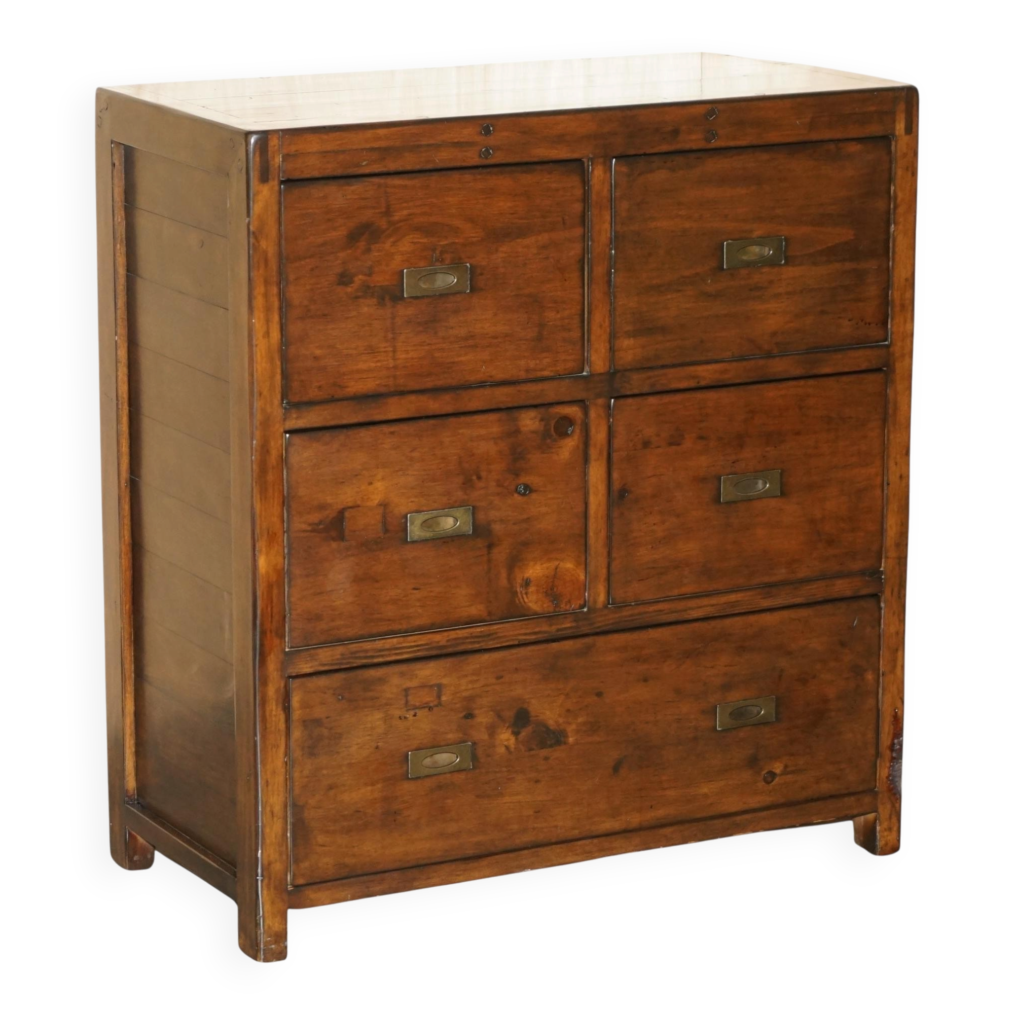 Large vintage hardwood furniture in military country style.