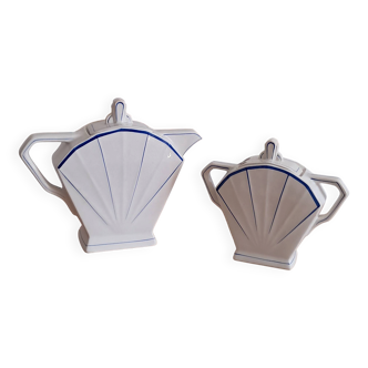 Teapot and sugar bowl set in St Amand earthenware.
