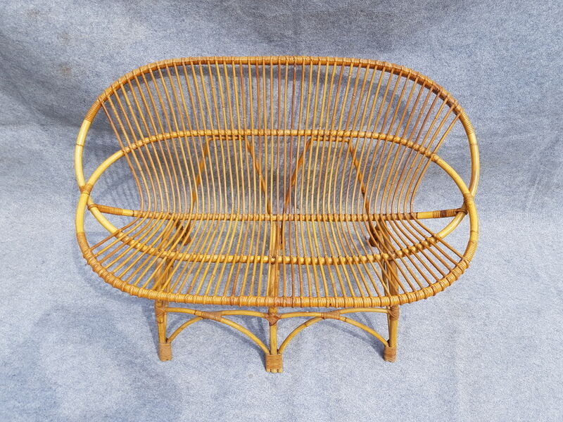 Vintage rattan sofa bench