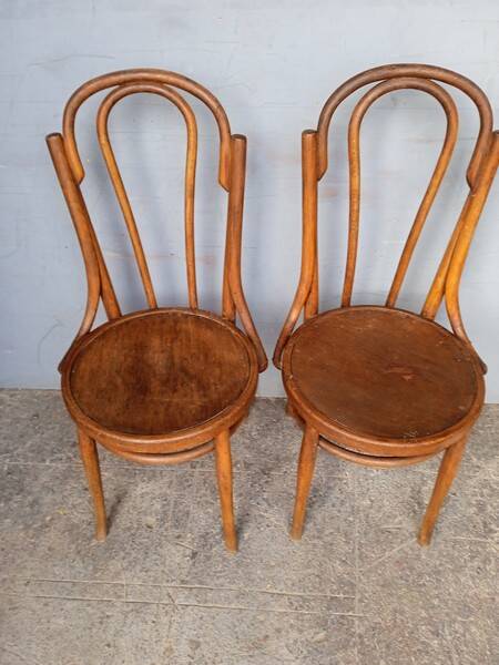 Paire 2 chaises bistrot bois courbé vintage