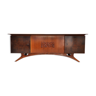 Buffet moderniste italien avec sculpture en bas-relief, années 1960