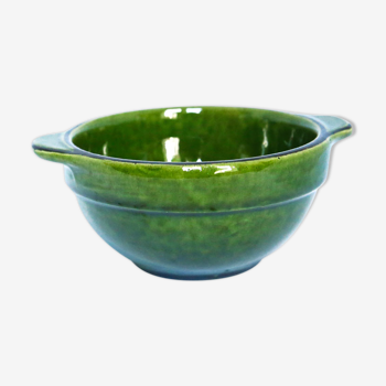 Rustic ear bowl in green ceramic and black line