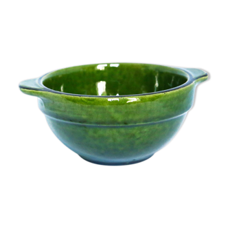 Rustic ear bowl in green ceramic and black line