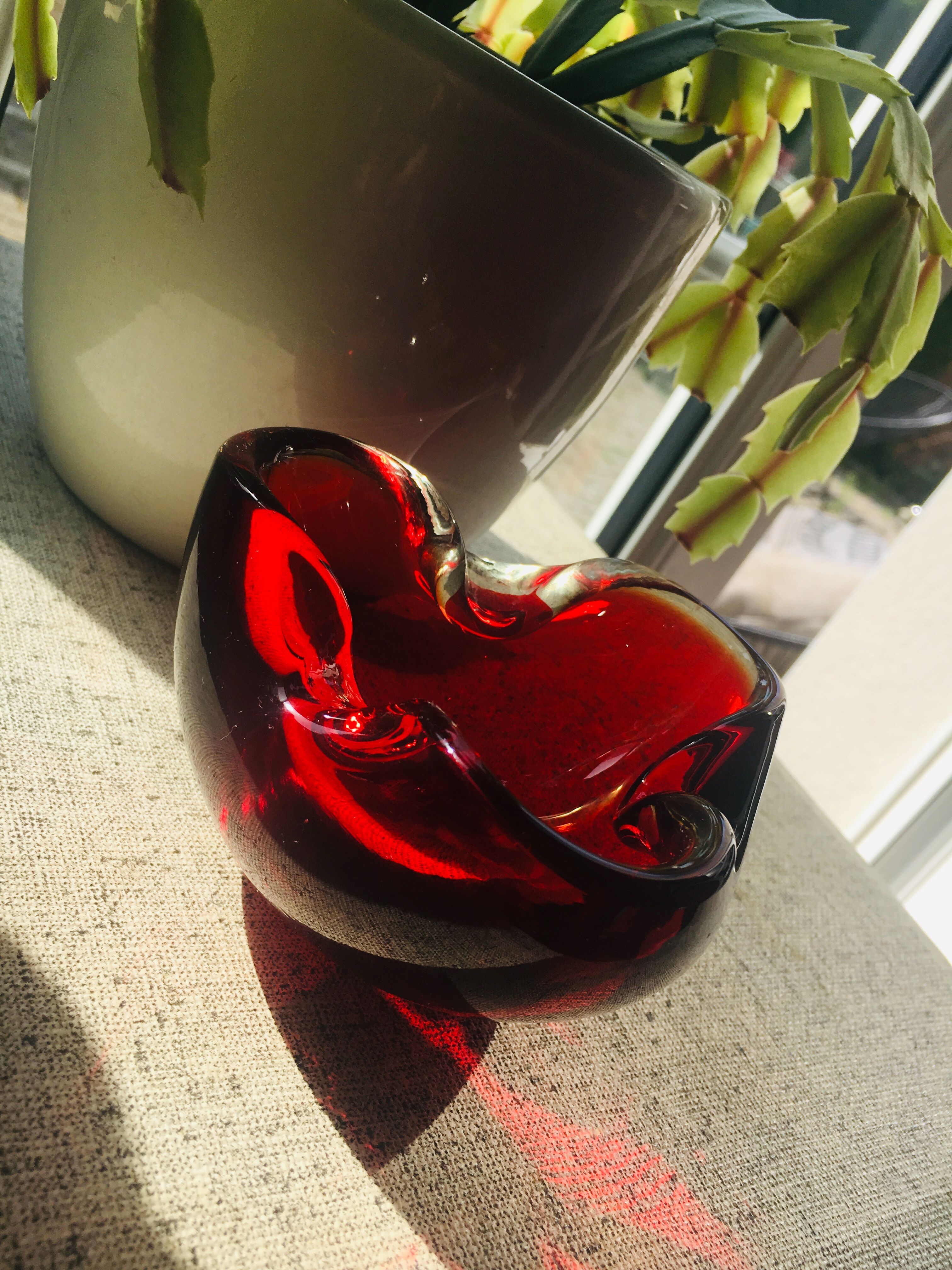 Flaming red Murano glass ashtray