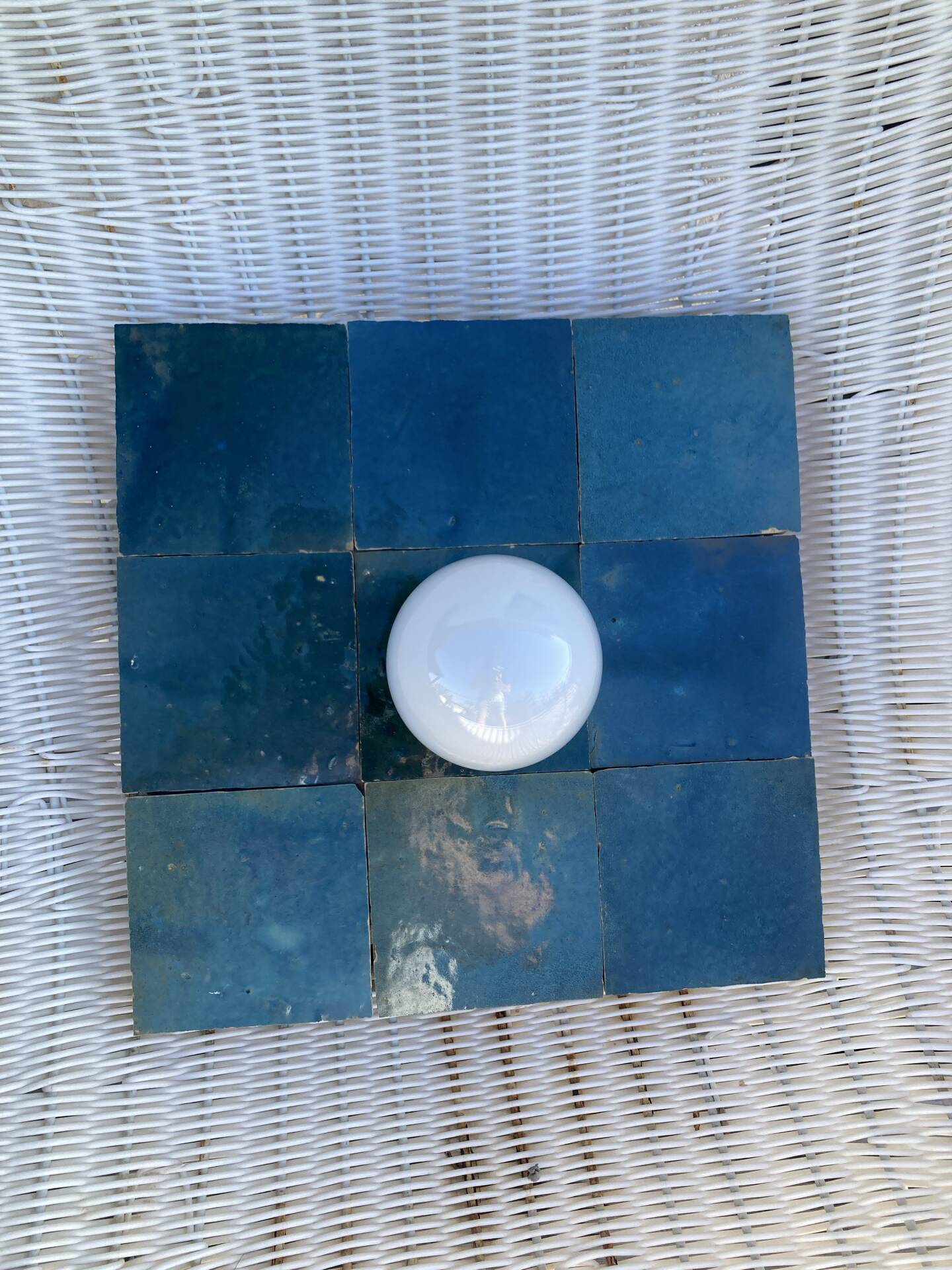 Blue zellige wall light