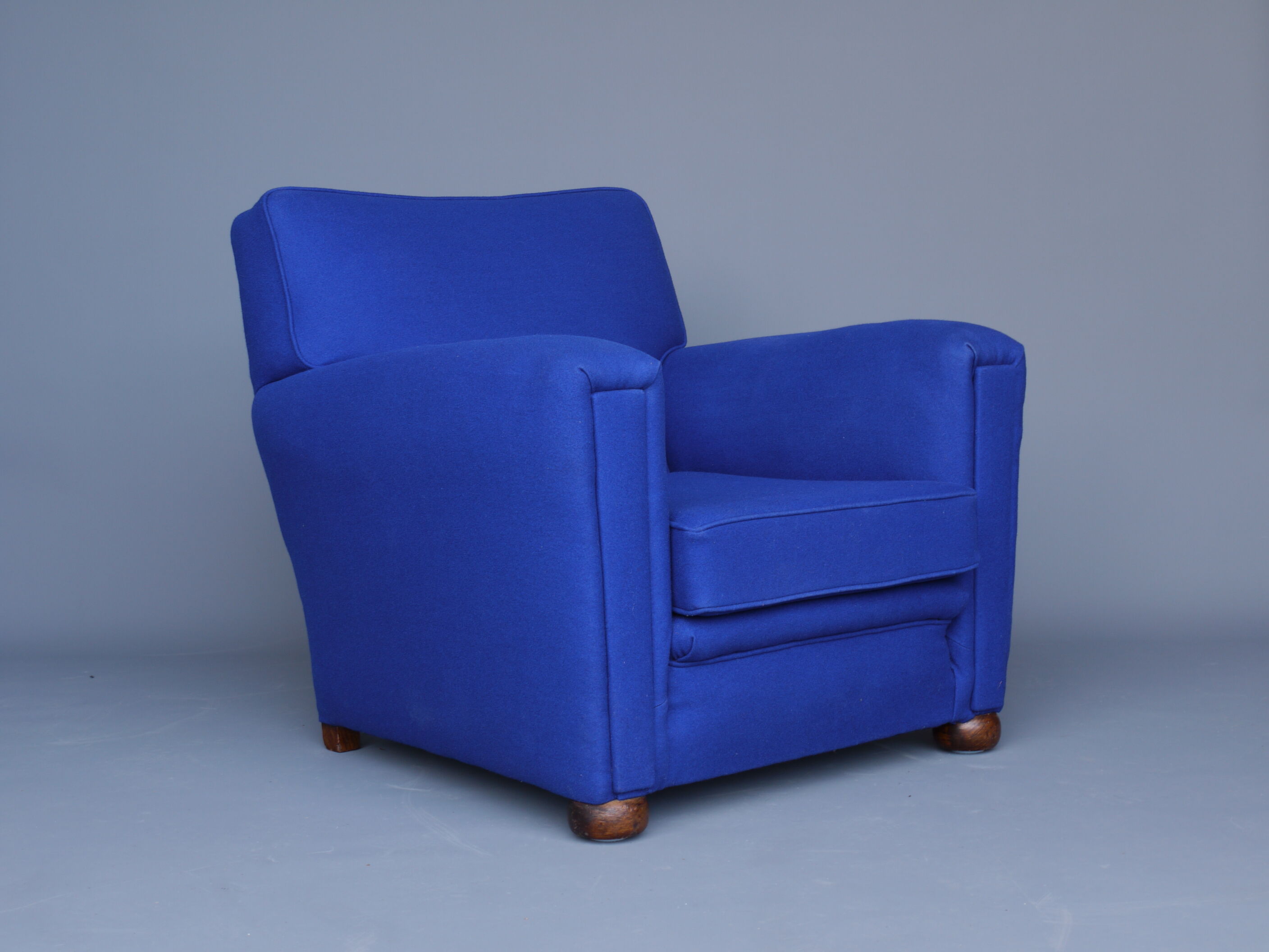Royal blue wool club chair armchair. 1930s