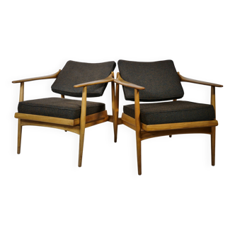 Mid-Century Lounge Chair Set – 1960s Scandinavian Walnut Vintage