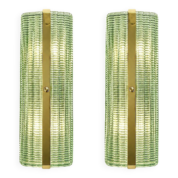 Contemporary Modern Green Graniglia ”Canalina" Murano Glass Wall Sconce-Set
