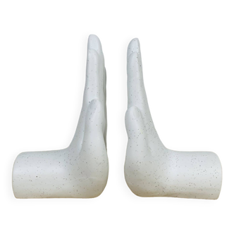 Pair of white ceramic hand bookends