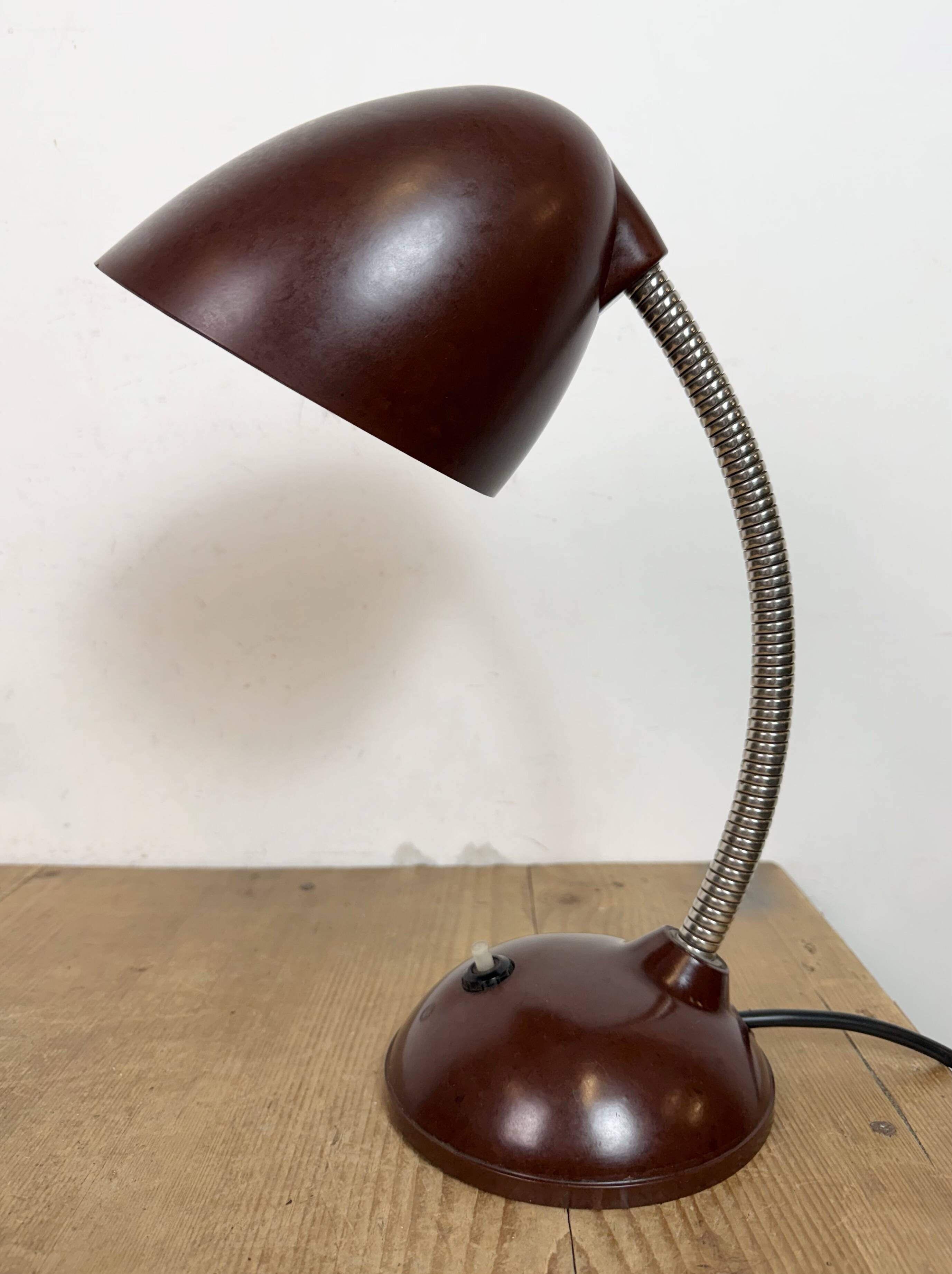 Vintage Brown Bakelite Gooseneck Table Lamp, 1950s