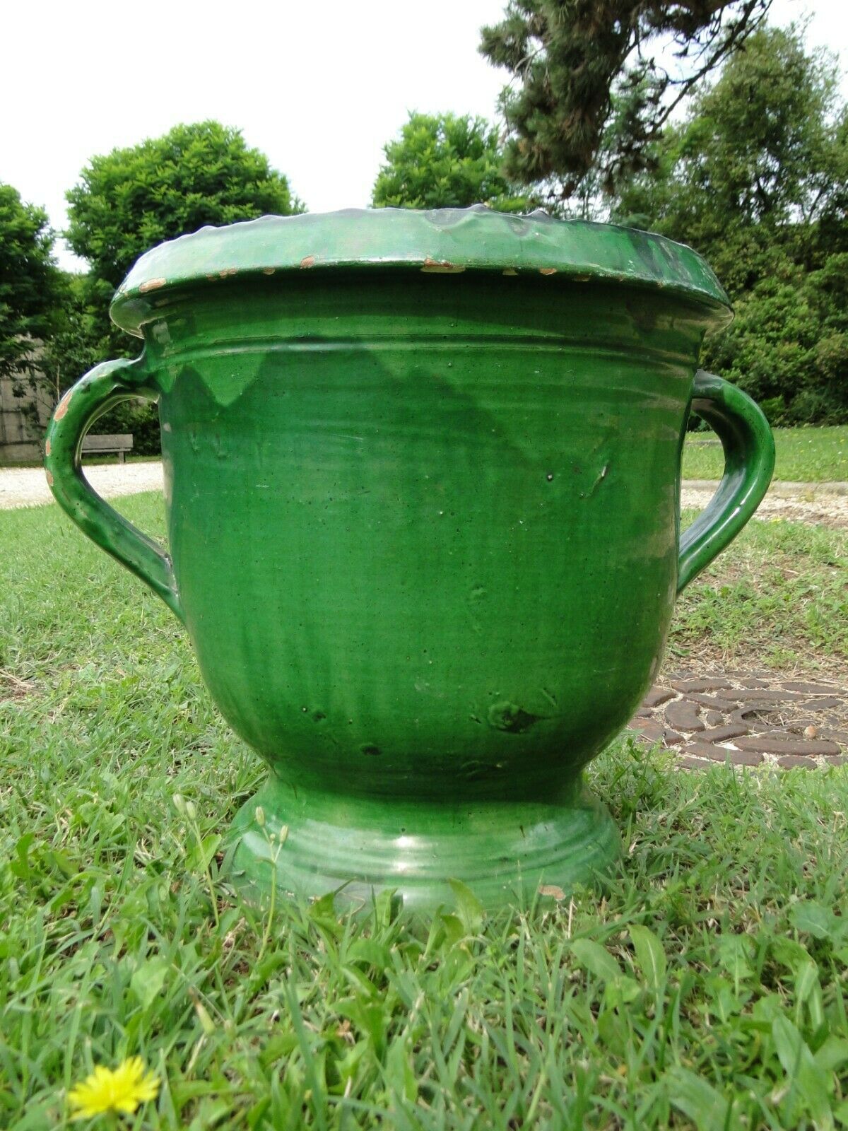 Pot de jardin Castelnaudary vert vernissé,  jardinière 19 siècle France