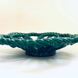 Mid-century Modern Art Ceramics Green Braided Woven Bowl by Vallauris, 1950s