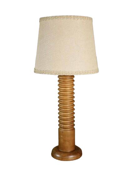 Large turned wood table lamp, France, 1950s